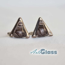 Cufflinks handmade bubble glass - brown decorated with platinum, triangle - $25.90