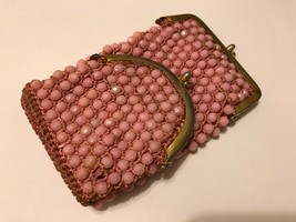 Vintage Mod 1960&#39;s Pink Faceted Beaded Double Coin Change Purse - £19.53 GBP