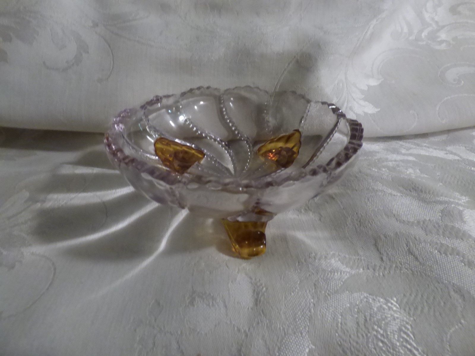 EAPG c1890s Clear Beaded Swirl 3 Footed Vaseline Toes #335 by Duncan & Miller - $10.00