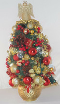 Tabletop 18&quot; Red and Gold decorated, lighted miniature Christmas tree - £51.54 GBP