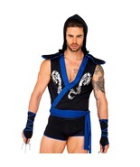 Ninja Warrior Costume Dragon Gi Tunic Gauntlets Wraps Sash Shorts Set Bl... - £46.46 GBP