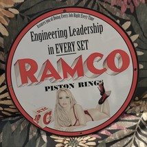 Vintage 1955 Ramco Piston Rings Manufacturer Porcelain Gas &amp; Oil Pump Sign - £98.30 GBP