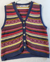 Coach &amp; Camel Sweater Vest Womens Large Multi Striped Knit V Neck Button Front - £16.42 GBP