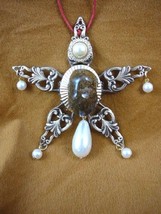 (PP4-11) Real Moose Poop Doo Poo Pendant Star White Pearls Christmas Ornament - £27.32 GBP