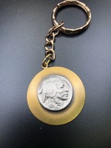 Indian Buffalo Head 1937 Nickel Coin In Vintage Gold-tone Keychain Antique Coin - £19.32 GBP