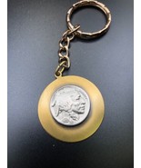 Indian Buffalo Head 1937 Nickel Coin In Vintage Gold-tone Keychain Antiq... - $24.74