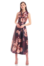 Kay Unger Whitney Mikado Sleeveless Fit &amp; Flare Dress in Merlot Tulip Floral 14 - £105.89 GBP