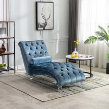 COOMORE Velvet Chaise Lounge Indoor, Upholstered Chair (Light Blue Velvet) - $646.60 CAD