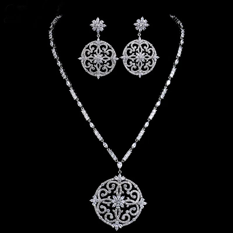 New Luxury Bridal Jewelry Set White Gold Colour AAA Cubic Zircon Big Flower Vint - $56.59