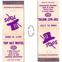 Vintage Matchbook Cover Top Hat Motel Adrian MI US Hiway 223 AAA 1950s S... - £10.16 GBP