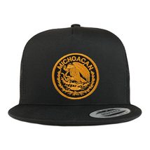 Trendy Apparel Shop Michoacan Mexico Patch 5 Panel Flatbill Trucker Cap - Black  - £20.04 GBP