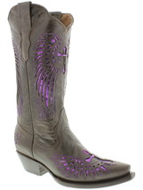 Womens Western Wear Boots Brown Leather Purple Sequins Cross Wings 5, 5.5, 7.5 - £76.30 GBP