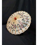 Vtg Handpainted Asian Chinese Rice Paper &amp; Bamboo Parasol Cherry Blossom... - $18.49