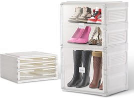 ORGXpert Stackable Drop Front Shoe Storage Organizer, 3 Layers Shoe Box - £30.37 GBP