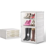 ORGXpert Stackable Drop Front Shoe Storage Organizer, 3 Layers Shoe Box - £29.89 GBP