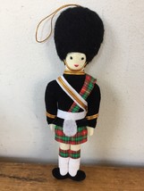 Vtg Felt Tartan Plaid Bearskin Scots Scottish Guard Kilt Doll Christmas Ornament - £22.41 GBP