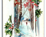 Good Wish For Christmas Holly Landscape Raphael Tuck Embossed DB Postcar... - $3.91