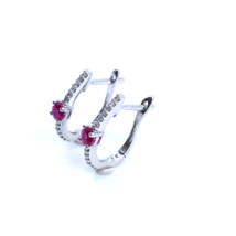 18k White Gold Half Hoop Earrings with Natural Round Ruby and Brilliant Diamonds - £577.53 GBP
