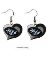 New* New York Jets NFL Silver Swirl Heart Dangle Earrings Non-Allergenic... - $10.54