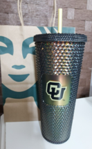 Starbucks CU Boulder College Studded Black/Gold Cold Tumbler brand new w/ Gold - £35.96 GBP