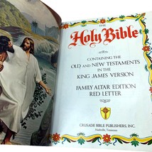 The Holy Bible KJV Family Altar Edition Red Letter Crusade White Gold Vintage - £14.34 GBP