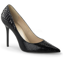 Pleaser CLAS20SP/BLE Sexy 4&quot; Stiletto Heel Black Snake Print Leather Pumps Shoes - £55.91 GBP