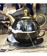 Park Château Black and Gold Dancing Skeleton Motif Tea Set Gothic Hallow... - $60.33 CAD