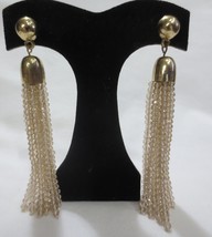 Vintage Gold tone  Long Tassel Drop Dangle Earrings Gold Glass Beads - £15.98 GBP