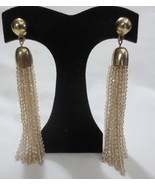 Vintage Gold tone  Long Tassel Drop Dangle Earrings Gold Glass Beads - £15.69 GBP