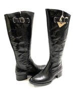 New Born Women&#39;s Cort Crackled Leather Riding Tall Boots Black Variety S... - $194.88 CAD