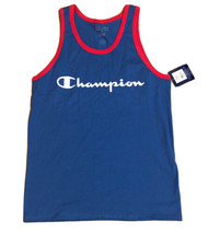 Champion Men&#39;s M Classic Jersey Tank, Script Logo, Blue / Red GT24H NEW - £16.63 GBP