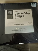 Salt 200 Thread Count 100% Cotton Percale 3pc Twin Sheet Set Navy BNIP - $29.42