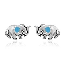 Everyday Sterling Silver Mini Elephants Blue Enamel Cute Animals Stud Earrings - £7.49 GBP