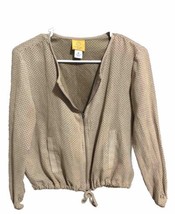 Ruby Rd Petite Perforated Faux Suede Bomber Jacket Pull Sleeve Zip Up Ta... - $14.85