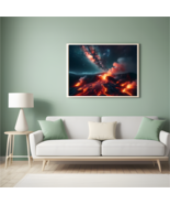 Volcanic Landscape Glowing Lave Starry Night Sky Yellow Red Eruption Dow... - $6.79 CAD