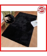 Elegant Black Faux Rabbit Fur Rug - Soft, Washable 2&#39; x 3&#39; Rectangle for... - $63.90 CAD