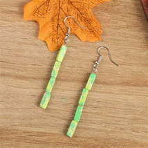 Green Howlite &amp; Silver-Plated Cylinder Bead Drop Earrings - £11.18 GBP