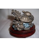 ANTIQUE CHINESE BRONZE MYTHICAL DRAGON TURTLE ON COINS GOOD FORTUNE FIGU... - £104.16 GBP