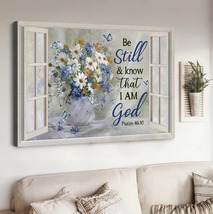 Watercolor daisy Blue flower Be still and know that I am God Jesus Canvas  - £18.30 GBP+