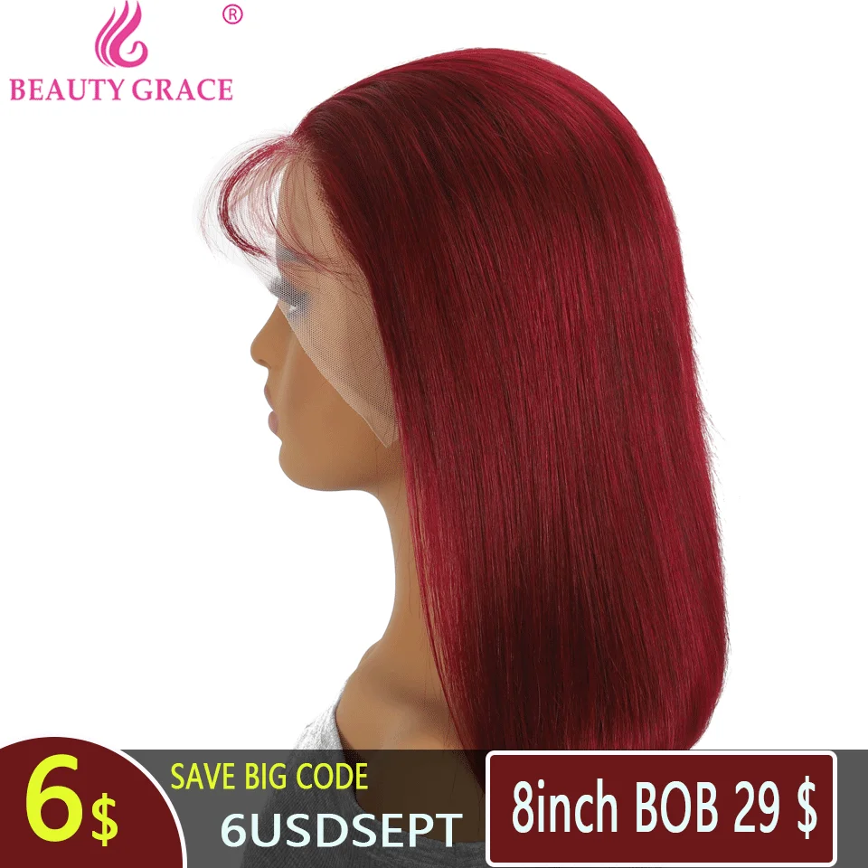 Straight Bob Hair Wig Human Hair Colored 99J Burgundy 13x4 Full Lace Bob Wig - £47.55 GBP+