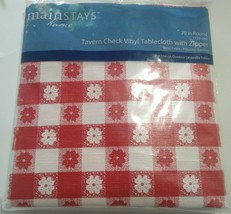 HG Mainstays Tavern Check 70&quot; Round Vinyl / Polyester Tablecloth w/Zippe... - £15.66 GBP