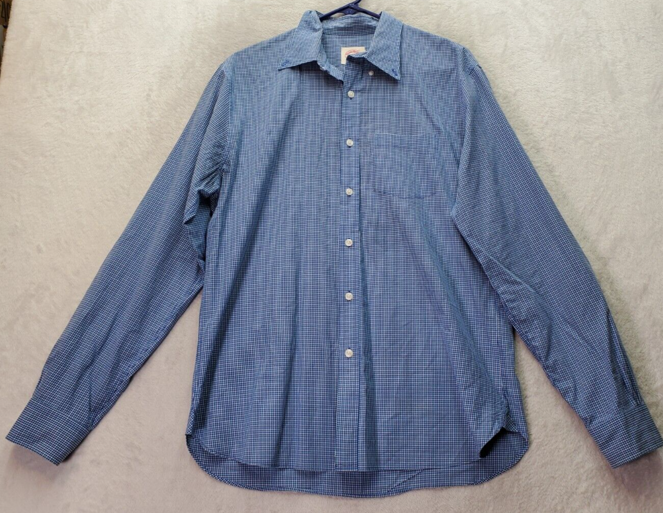 Primary image for Brook Brothers Shirt Men Large Blue Gingham Check Long Sleeve Collar Button Down