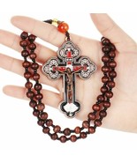Orthodox Crucifix Pendant Necklace Wooden Rosary Beaded Chain Jesus Cros... - £11.76 GBP