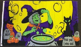 3x5 Witches Cauldron Brew Halloween Flag Black Cat Full Moon Spooky Banner - £10.93 GBP
