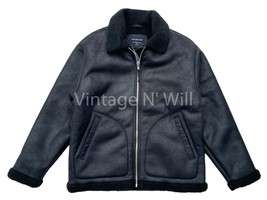 Abercrombie Fitch Mens Black Relaxed Fit Vegan Faux Suede Sherpa Aviator... - $65.00