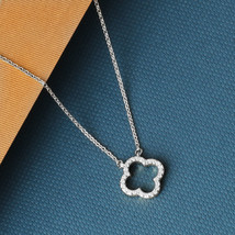 S925 Sterling Silver 0.08Ct TDW Diamond Quatrefoil Shape Pendant Necklace - £79.91 GBP