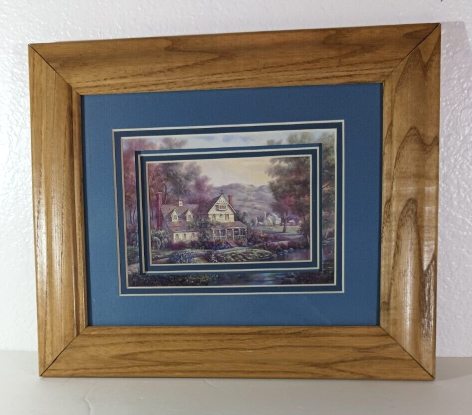 THOMAS KINKADE MATTED &amp; FRAMED PRINT 11 x 13 Country Cottage By The River - $19.79