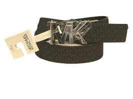 MICHAEL KORS Women’s Twist Reversible Black Gray MK Logo Belt Gold Buckle M - $34.99