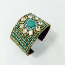 Turquoise seed bead wide Cuff Bracelet - $18.81