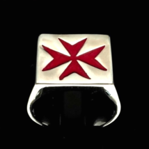 Sterling silver ring Maltese Cross in Red enamel Malta Crusaders Knights Hospita - £79.93 GBP